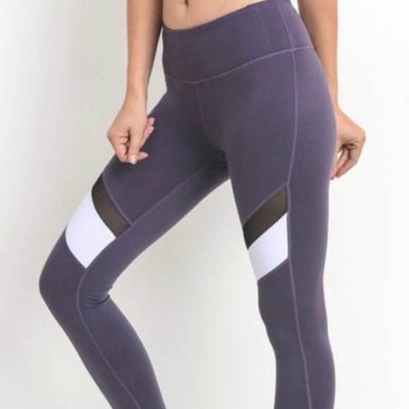 Dark violet purple color blocked mesh leggings - Picture 5 of 8